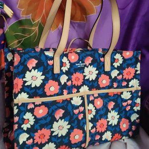Kate Spade Canvas Leather Straps and Trim Flower/Floral shoulder bag/ tote